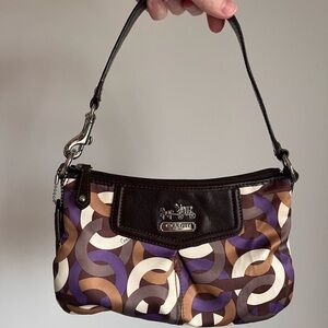 Coach Madison Purple & Brown Geometric Signature large size wrislet hand pouch